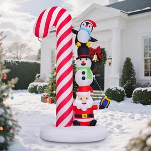 8 FT Christmas Inflatable Decorations Candy Cane with Santa Claus Snowman Penguin Christmas Inflatables with Led Lights for Holiday Yard Decor Xmas Indoor Outdoor Yard Decorations