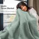 Yoofoss Muslin Blanket 100% Organic Cotton Large Twin Size 60" x 80" for Bed Couch Summer Gauze Blanket for Adults Lightweight and Breathable Dark Green