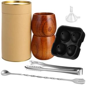 Teenyyou 5 Pcs Original Charred Wooden Bourbon Drinking Glass Set Bourbon Gifts for Men Wooden Old Fashioned Glass Whiskey Birthday Gift Ideal Gift for Men, Dad, or Brother(Dark Wood Color)