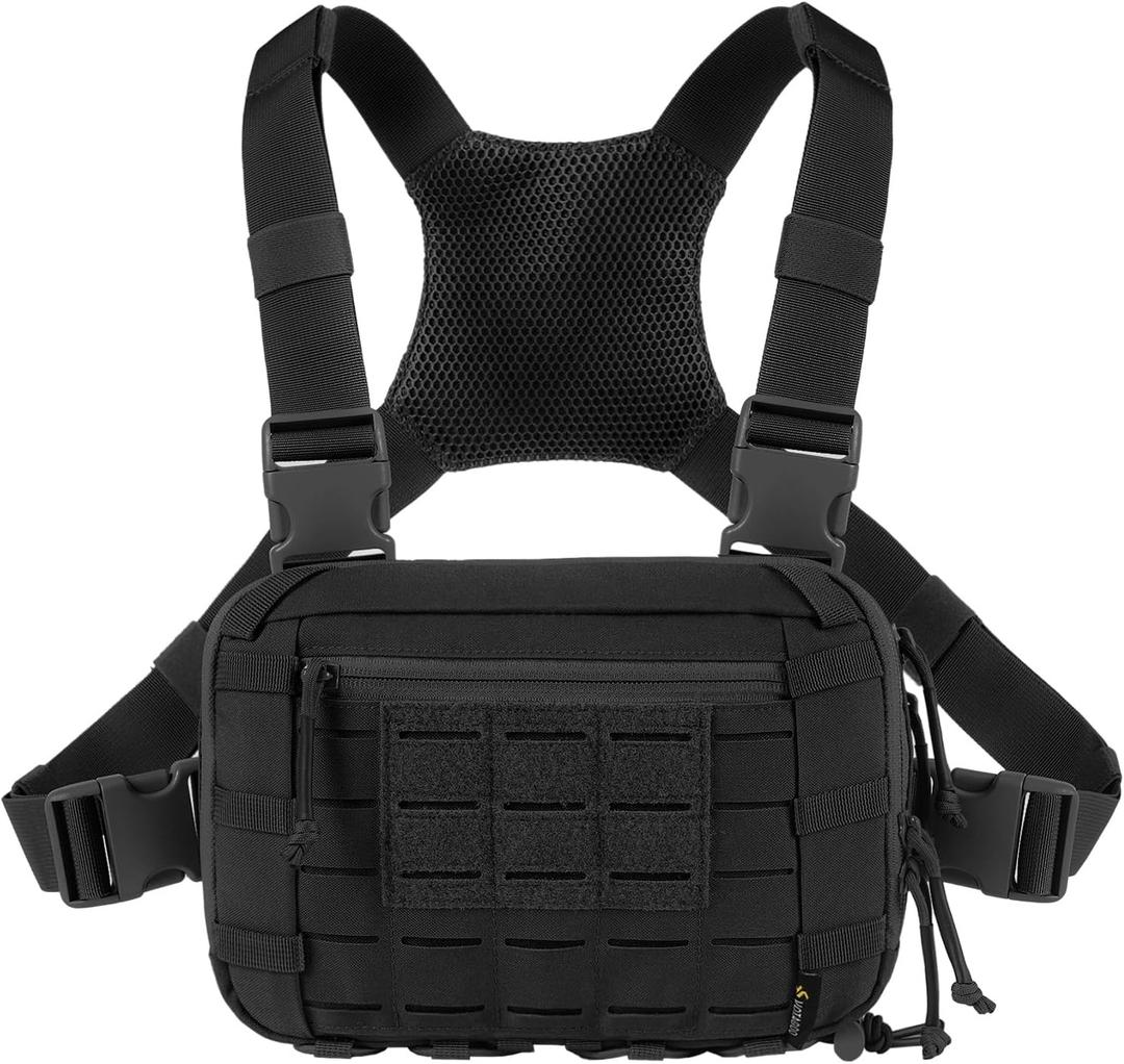 Tactical Chest Pack EDC Chest Bag 2L Utility Molle Chest Rig Pouch with CCW Compartment Adjustable Strap Outdoor (Black)