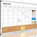 Dry Erase Calendar Whiteboard for Wall, 24"x18" Magnetic Monthly White Board Cork Board Combo, Double Sided, Aluminum Frame, Wall Hanging Wipe Board for Home, Office, School, Dorm (Silver)