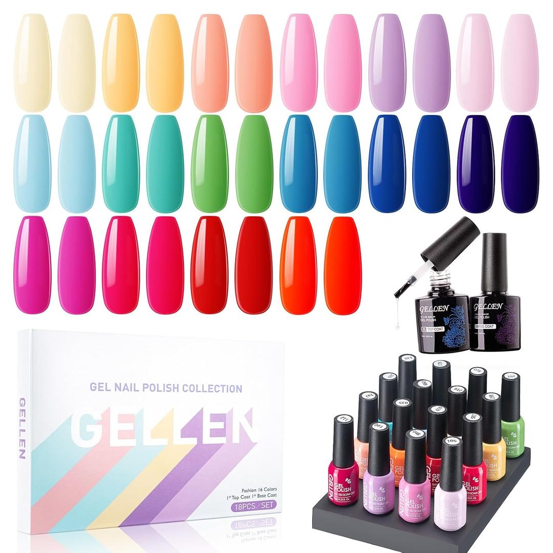Gellen Gel Nail Polish Set, 16 Colors, UV Gel Polish Kit with Top and Base Coat, All Season Gift Set