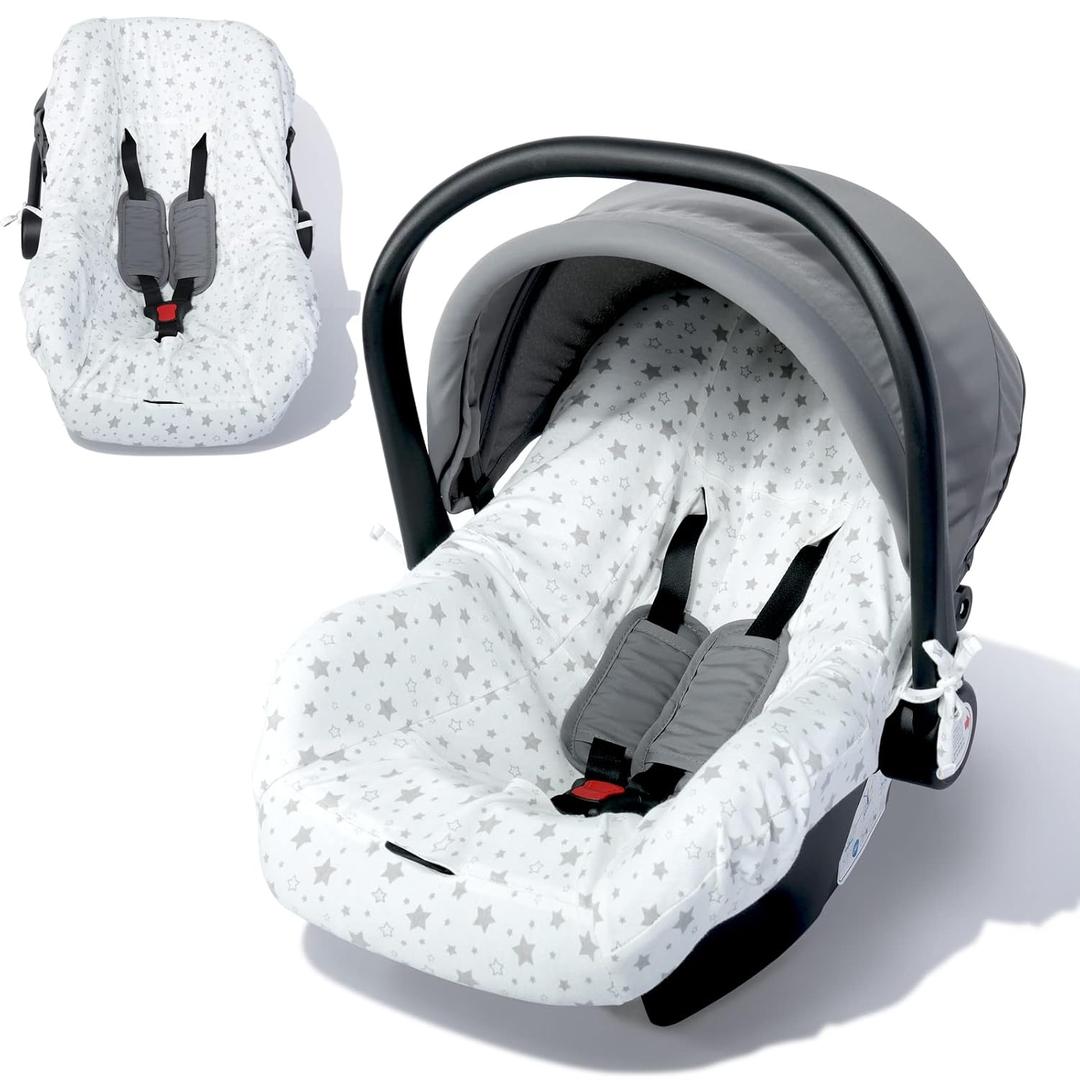 Orzbow Infant Car Seat Cover Liner, 100% Cotton Newborn Carseat Protective Cover, Breathable Prevent Wear & Dirt Suitable Travel Systems (0-12m), Easy to Clean, Machine Washable, White