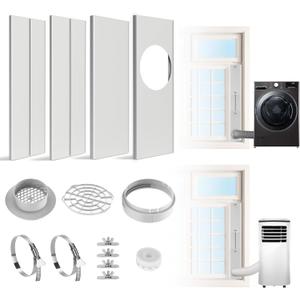 HOXHA Window Duct Kit Dryer Window Vent Kit AC Window kit, Fit with 4” Dryer Ducting & 5.9” AC Hose, Vent Kit Fit for Dryer, Portable AC, Inline Duct Fans, Grow Tents