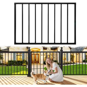 Heavy-Duty Outdoor Deck Fence Gate, Black Adjustable Steel Fence Gate with 48''W x 32.5''H, Deck Gate Outdoor - Metal Garden Gate for Yard, Patio, Backyard, Pet Containment, No Hinge Design