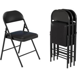 Folding Chairs with Padded Seats,Portable Foldable Chairs Seat with Steel Frame for Home and Office, Wedding Party Events, Black, Set of 4