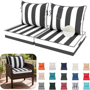 22X24-2set,Outdoor Chair Cushions, 30D High-Density Foam Patio Chair Cushions, Water-Resistant UV 2000H Color Fastness Outdoor Seat Cushions for Patio Furniture Sofa,Black White Stripe
