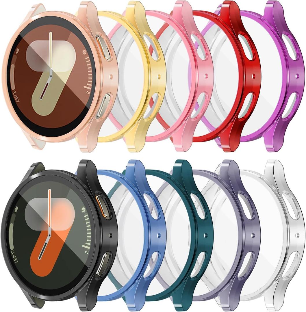 RICHONE 10 Pack Compatible with Samsung Galaxy Watch 7 40mm Screen Protector Case, Soft TPU Protective Face Cover Colored Bumper Accessories for Women Men (10 Colors, Samsung Watch7 40 mm)