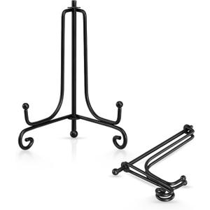 4 pack Iron Display Stand, Black Iron Easel Plate Display Photo Holder Stand, Displays Picture Frames, Decorative Plates, Tablets and Art 4 Inch