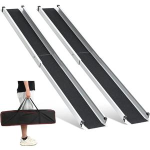 gardhom 1Pair 5FT Adjustable Wheelchair Ramp 60" L x 7.4" W Telescopic Ramps for Wheelchairs 600lbs Portable Wheelchair Ramps for Steps Home Threshold Doorways Steps Stairs with Carrying Bag