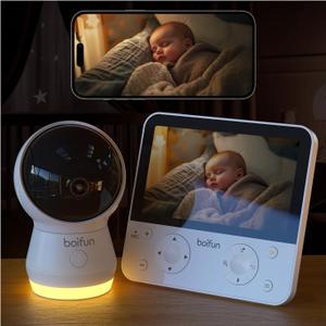 BOIFUN 5.5" AI 4MP Baby Monitor Pro Max: App (Wi-Fi) and Monitor (No Wi-Fi) Control, Upgrade AI Detection (Tummy Sleeping & Face Area), Colorful Night Light, 360 Camera, Motion & Sound Detection