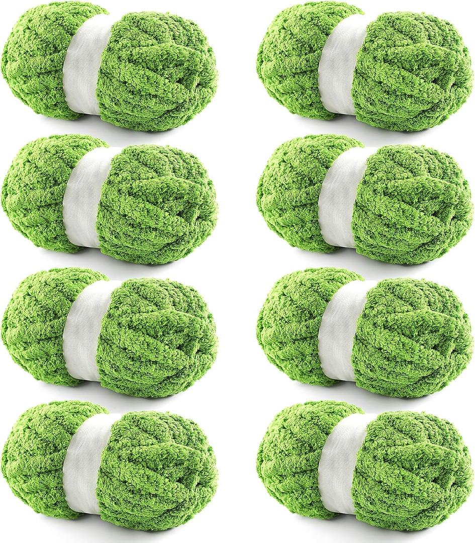 8 Pack Chunky Yarn for Hand Knitting - Chunky Chenille Blanket Yarn for Crocheting - Jumbo Fluffy Yarn for Crochet - Super Bulky Yarn 28.4 yds 7.7 oz Each Skein (Green)