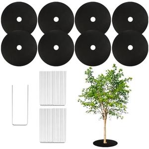 Tezhile 8 Pack Non-Woven Tree Mulch Ring 20.5 Inch, Round Mulch Ring Tree Protector Mat with 20 Garden Stakes, Reusable Heavy Duty Weed Barrier Fabric for Weed Control Root Protection