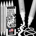 ARTISTRO 5 White Dual-Tip Acrylic Paint Pens - 5mm Dot + 1mm Fine Tips - Multisurface Markers for Fabric, Glass, & More