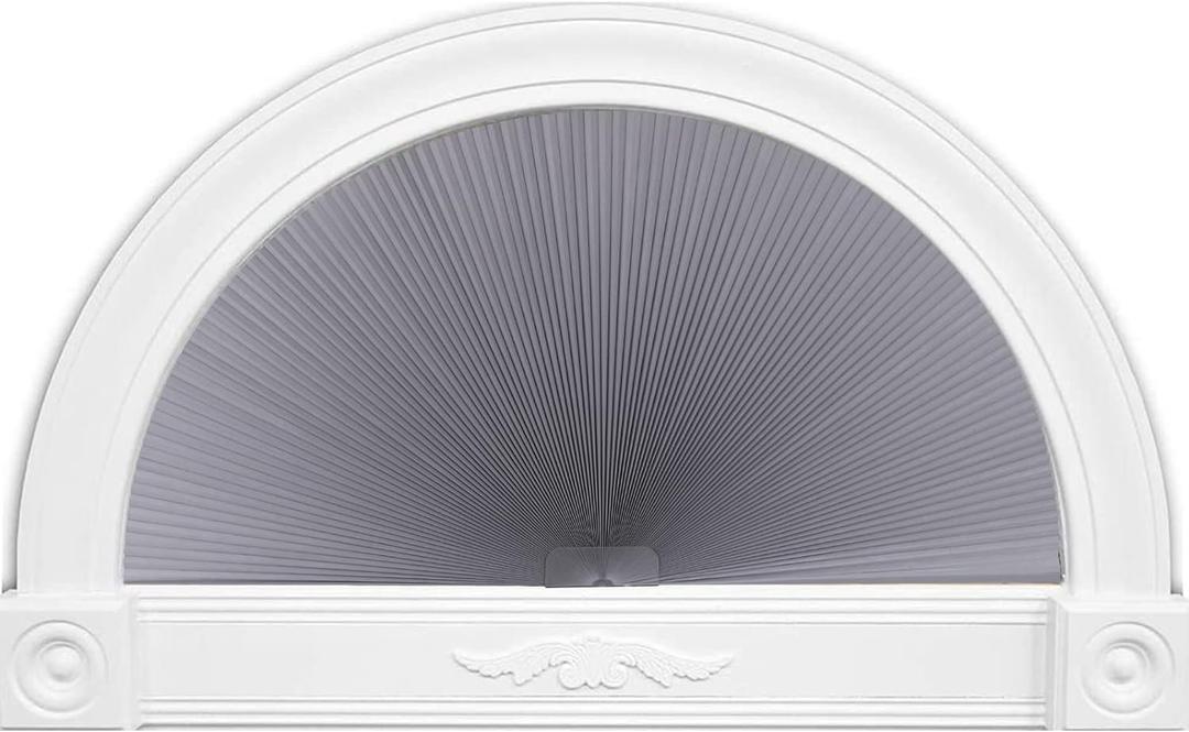 LUCKUP Arch Window Shades Half Circle Round Blackout Pleated Blinds (Radius: 24") Dual Color Semicircular Cellular Curtains, Easy Cut and Install, Grey-White