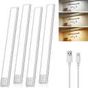 Diomart Under Cabinet Lights Wireless, Motion Sensor LED Closet Light Rechargeable, Motion Sensor Light Indoor Stick on Under Counter Lights for Kitchen, Stairs, 4 Pack