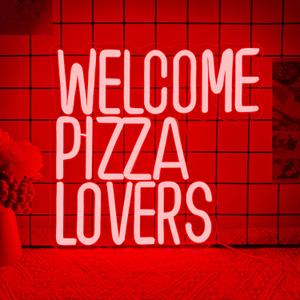 Welcome Pizza Lovers Neon Light, Red Dimmable LED Personalized Pizza Lovers Neon Sign, Family Restaurant Entertainment Room Food Theme Party Wall Neon Sign Decor Holiday Gift For Pizza Lovers, Children, Family (12.9*12.5in)
