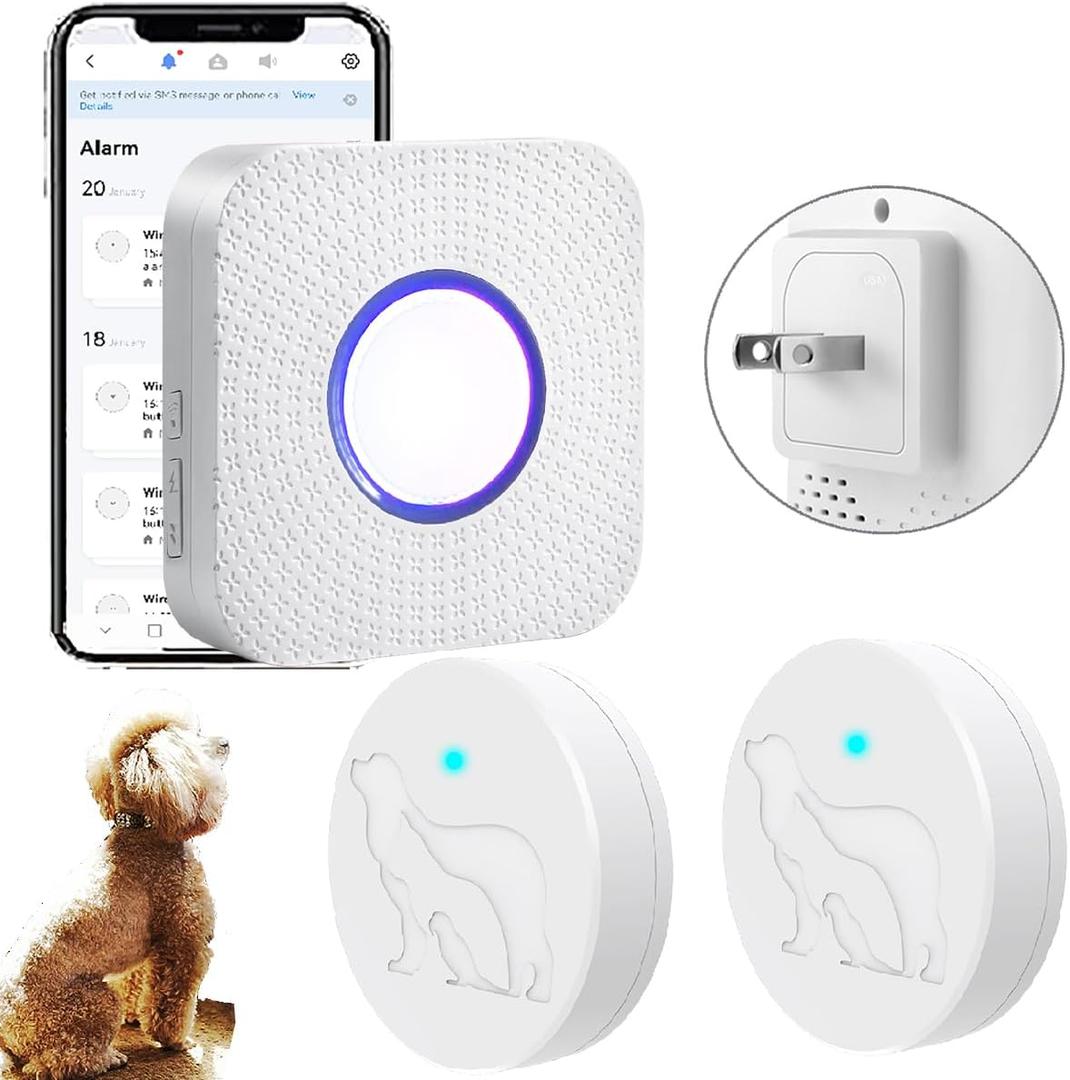 EverNary Smart Dog Door Bell for Potty Training to Go Outside, WiFi Doggie Door Bell for Dog, Wireless Doggy Doorbell with Phone App,Waterproof Touch Button with Extra Large Activate Range (White)