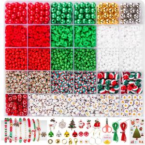 Goldwise Christmas Friendship Bracelet Kit, Xmas Beads and Letter Beads (A-Z) for Jewelry Making, Varieties of Charms for Bracelets DIY Christmas Crafts for Gifts