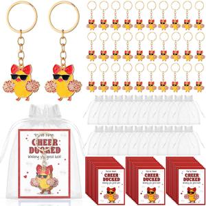 Kigeli 30 Set Cheer Duck Keychains Gift Bulk Cheerleading Team Gifts with You've Been Cheer Ducked Cards Organza Bags