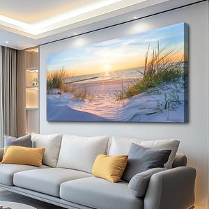 Canvas Wall Art For Living Room Super Large Size Wall Decor For Office Canvas Art Framed Pictures Artwork Blue Sun Beach Grass Ocean Landscape Paintings Bedroom Decor Seascape Draw Home Decorations