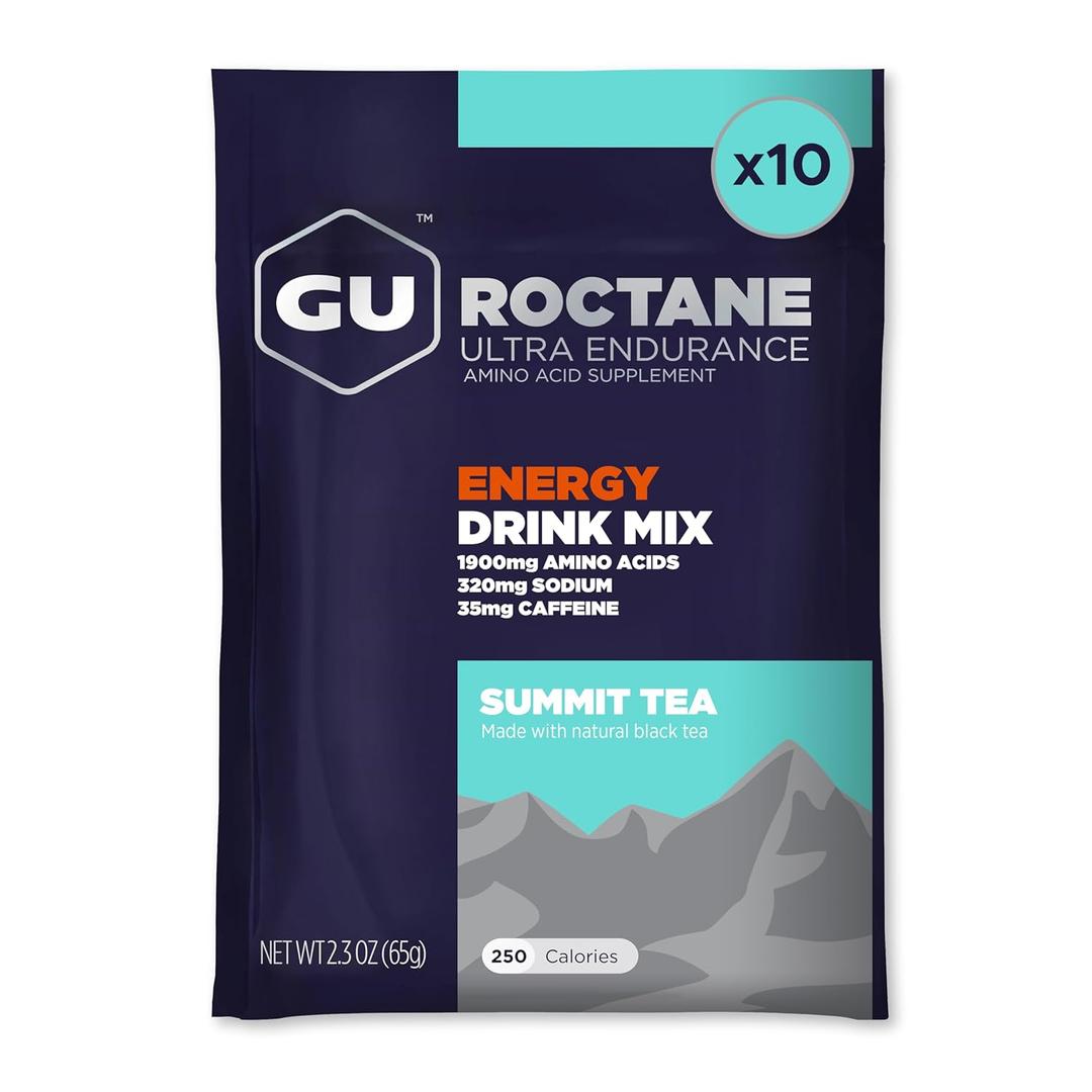 GU Energy Roctane Ultra Endurance Energy Drink Mix, Vegan, Gluten-Free, Kosher, and Dairy-Free n-the-Go Energy for Any Workout, 10 Single-Serving Packets, Summit Tea