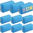 Sanwuta 9 Pcs Makeup Bags Bulk PU Double Zippers Cosmetic Bag Makeup Toiletry Small Pouch Portable Travel Organizers Case for Women Bridesmaid Proposal Gifts(Blue)