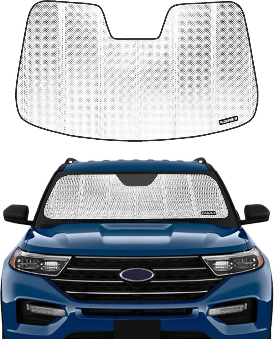 Pigenius Windshield Sun Shade for Ford Explorer 2020-2025. Reflective Aluminum Film Front Window Sunshade - BLAZBLOCK
