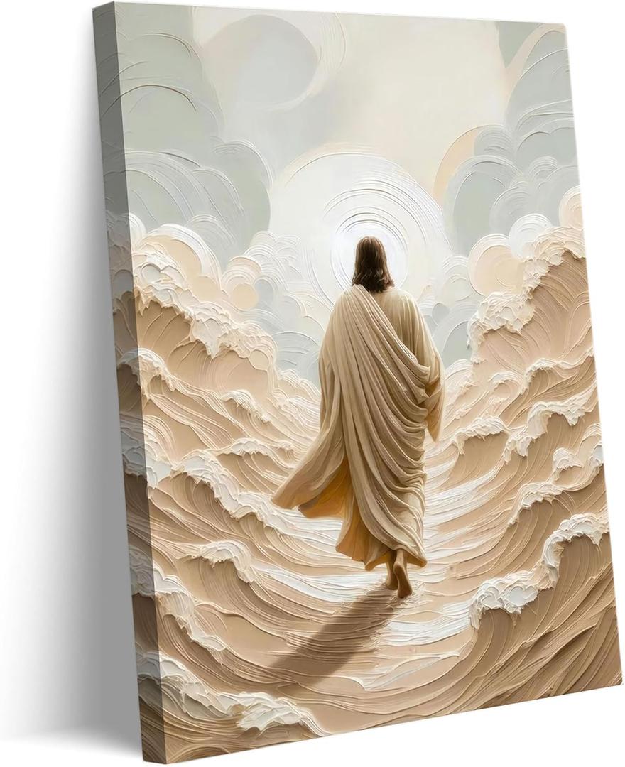 Jesus Walking On Water Canvas Wall Art I Will Walk With Christ Picture Wall Decor Jesus Walking On Water Back Poster Print Painting for Living Room Bedroom Church Decoration Prepare To Hang