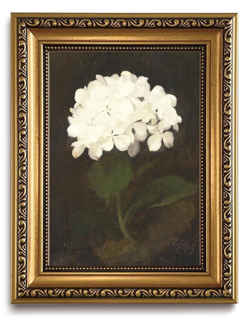 KISSFOX Gold Framed Wall Art Vintage Wall Decor Hydrangea Floral Canvas Art Botanical Pictures Dark Flower Paintings Moody Still Life Artwork For Living Room Kitchen Bedroom, 16'' X 24''