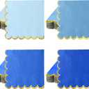 200PCS Blue and Gold Paper Napkins, 5x5 Inch Delicate Scalloped Cocktail Napkins with Gold Foil Accents, Disposable Appetizer Paper Napkin for Dinner Wedding Birthday Party Reception