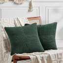 Fancy Homi Set of 2 Dark Green Boho Decorative Throw Pillow Covers 18x18 Inch for Living Room Couch Bed, Modern Farmhouse Forest Green Home Decor, Soft Textured Corduroy Corss Patchwork Cushion Case