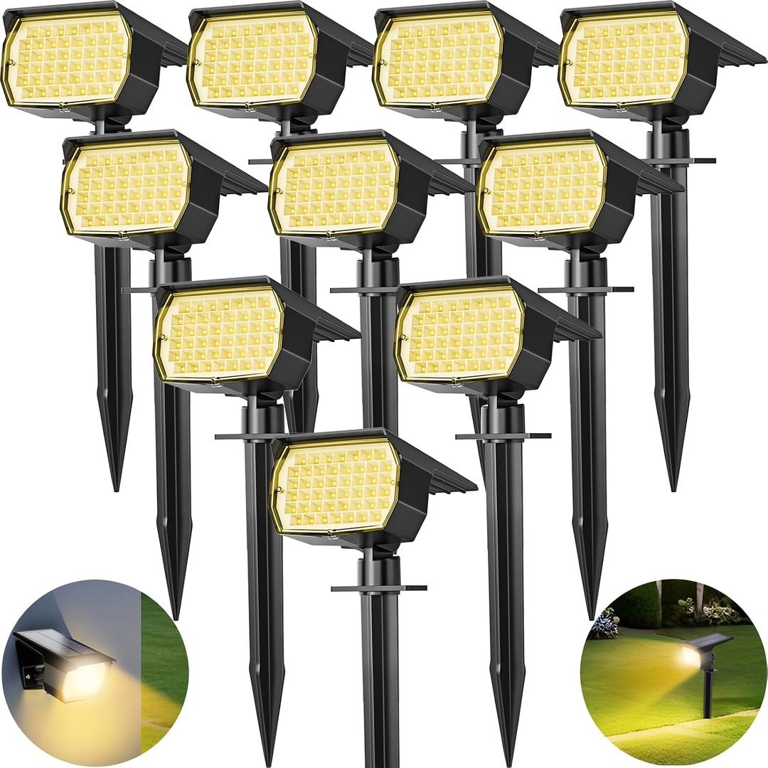 Tadyreal Solar Spot Lights Outdoor 10 Pack, [46 LED/3 Modes] Solar Landscape Spotlights Waterproof, 2-in-1 Auto On/Off Solar Powered Lights for Outside Yard Garden Wall Pathway(Warm White)