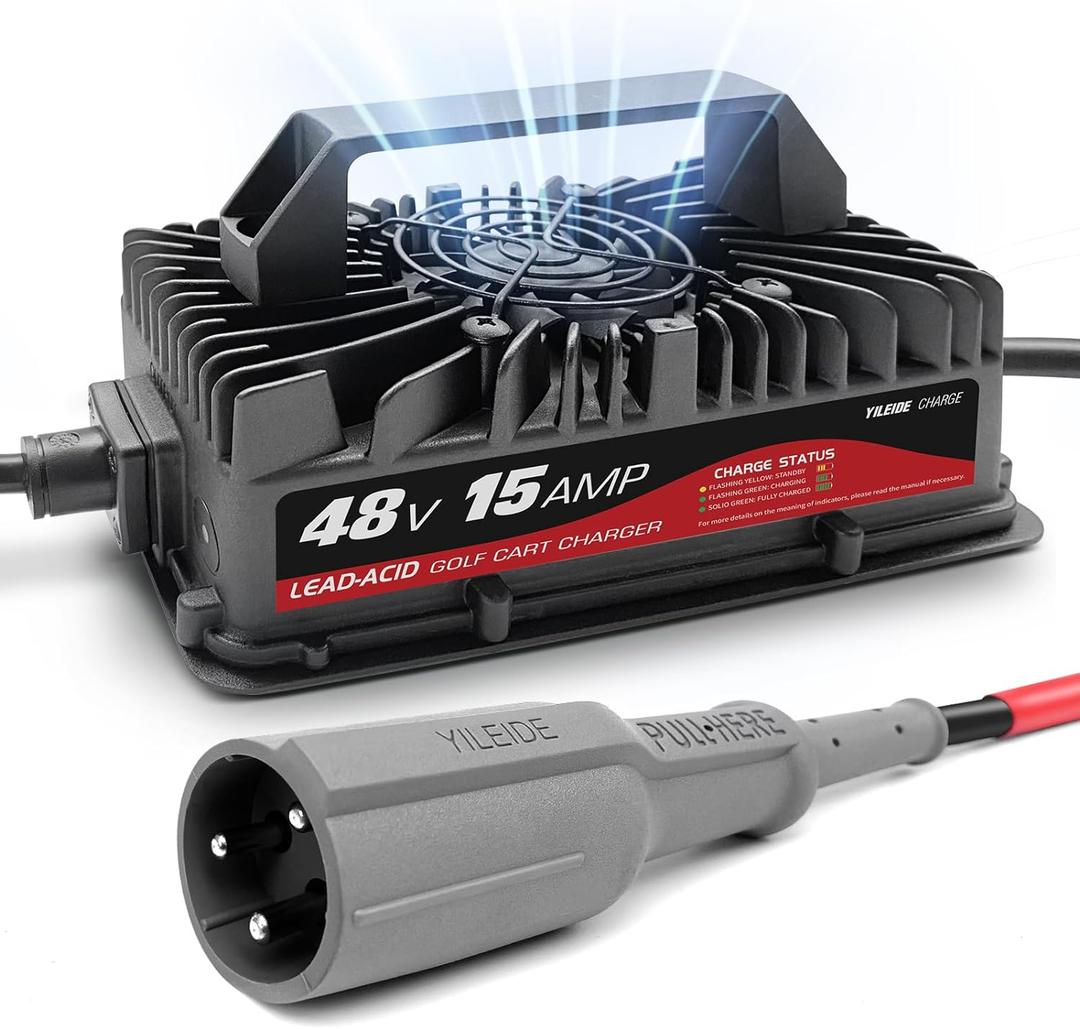 15 AMP 48 Volt Golf Cart Charger for Club Car with 3-Pin Round Plug, for Lead Acid Battery