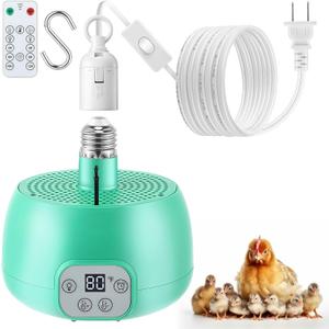 1 Pack Chicken Coop Heater with Remote Control, Timing Chicken Heat Lamp, Smart Temperature Control Chick Brooder Heater, 5 ft Ultra Long Cable Reptile Heating Lamp for Chicks Duck Dog Pet