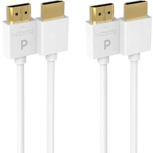 Ultra-Short 1.5ft HDMI Cable (2 Pack) - Slim, Flexible, White 4K HDMI Cord, 18Gbps High Speed, HDMI 2.0, HDR10, HDCP 2.2, ARC, Ethernet, Ideal for Tight Spaces, Roku, FireTV, AppleTV, and More