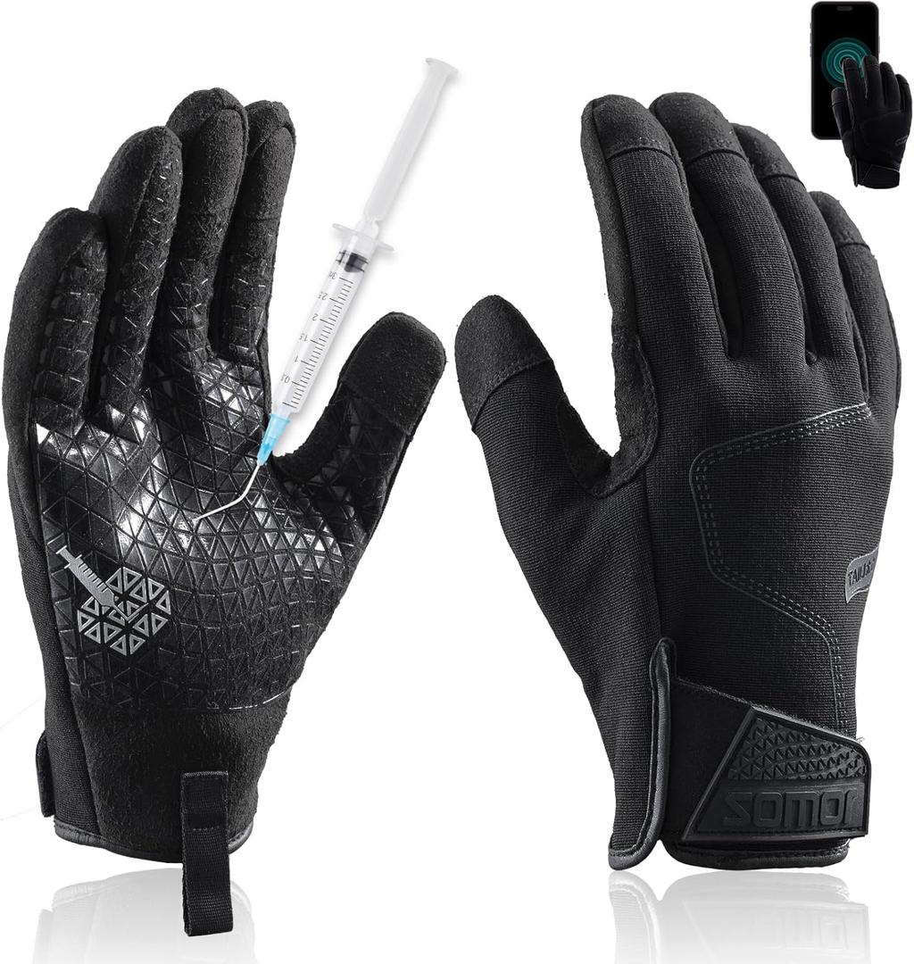 TAILI Level 3 Needle, Level 5 Puncture Resistant Work Gloves for Gardening, Touchscreen, Breathable, Grip Enhanced A7 Cut Resistant Safety Gloves, Black, Medium (M), 1 Pair