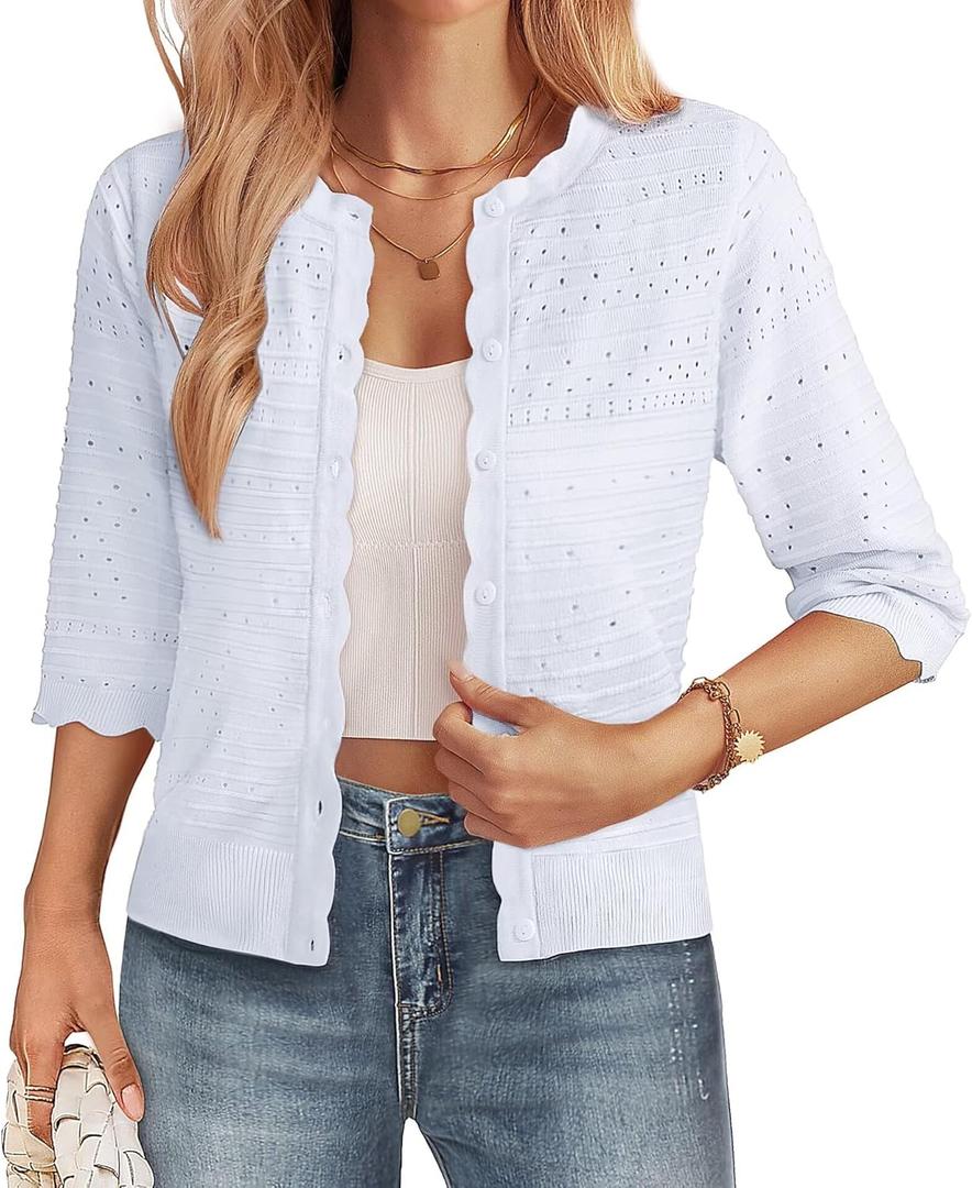 GRACE KARIN Womens 3/4 Sleeve Cardigan Sweater, Lightweight Cropped Cardigan Trendy, Dressy Casual Crochet Bolero Shrugs Medium