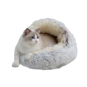 ZaneSun Calming Round Dog Beds &Cat Cave Bed with Hooded Cover,Plush Fluffy Dog Bed Anti-Anxiety Cat Cave Bed,Waterproof Bottom Washable (Coffee, 25.6X 25.6inch)