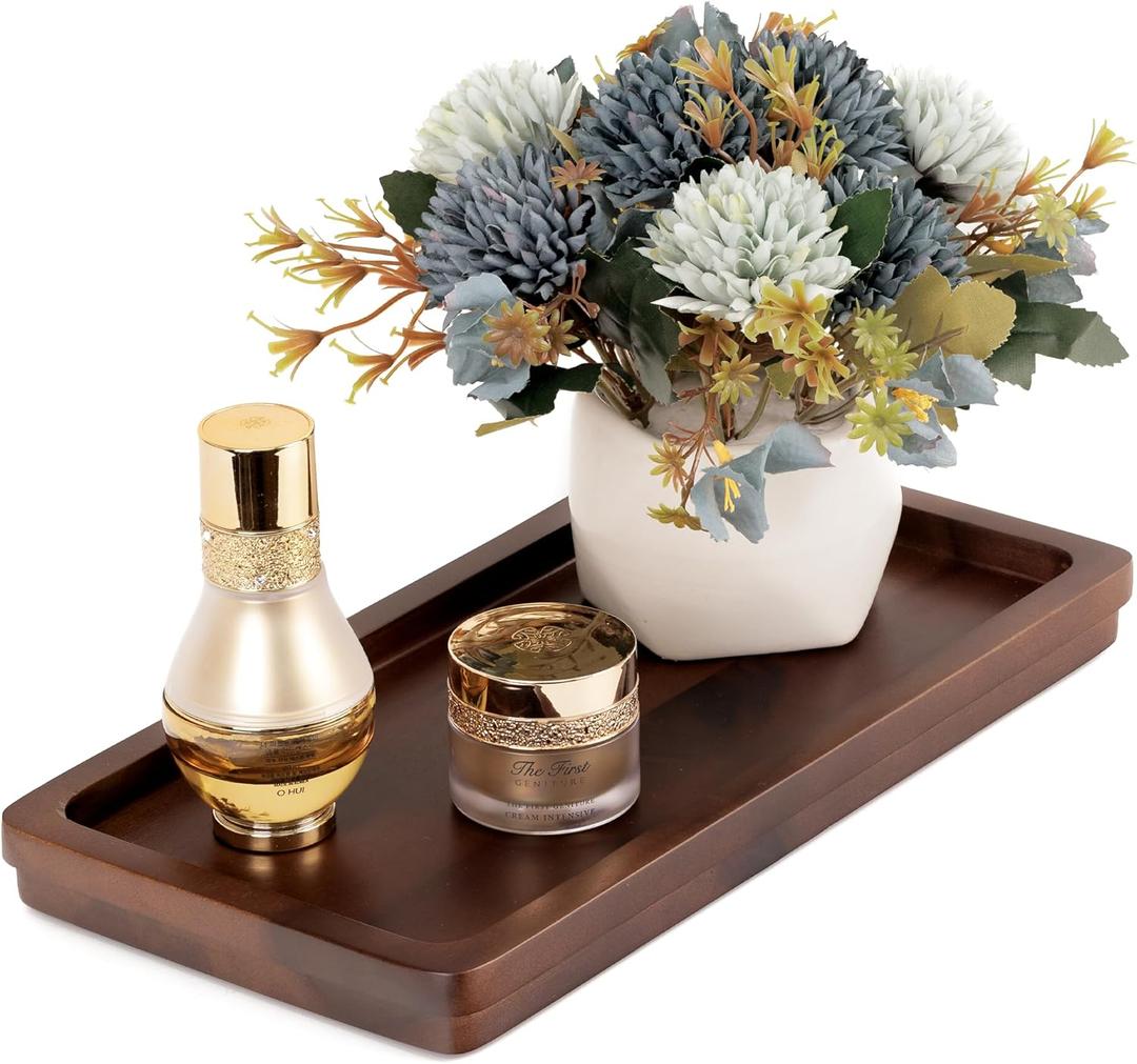 Bathroom Vanity Tray 11.8x5.9in of Acacia Wood - Elegant Organizer for Cosmetics, Jewelry, Perfume, Candle, Key - Premium Wood Tray for Bathroom, Kitchen, Countertop, Toilet Tank, Sink (Dark Brown)