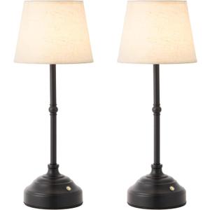 2 Pack Cordless Table Lamp, Rechargeable Desk Lamp with Fabric Shade, Battery Operated Lamp 3 Color Stepless Dimming, Small Touch Bedside Lamp Home Decor for Dining, Counter (Matte Black)