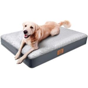 Orthopedic Dog Bed for Large Dogs - Big Waterproof Dog Crate Bed with Removable Washable Cover, Egg Crate Foam Support, Anti-Slip Bottom, Deluxe Plush Pet Bed Mat (Grey) Size: 35.0"L x 22.0"W x 3.0"Th