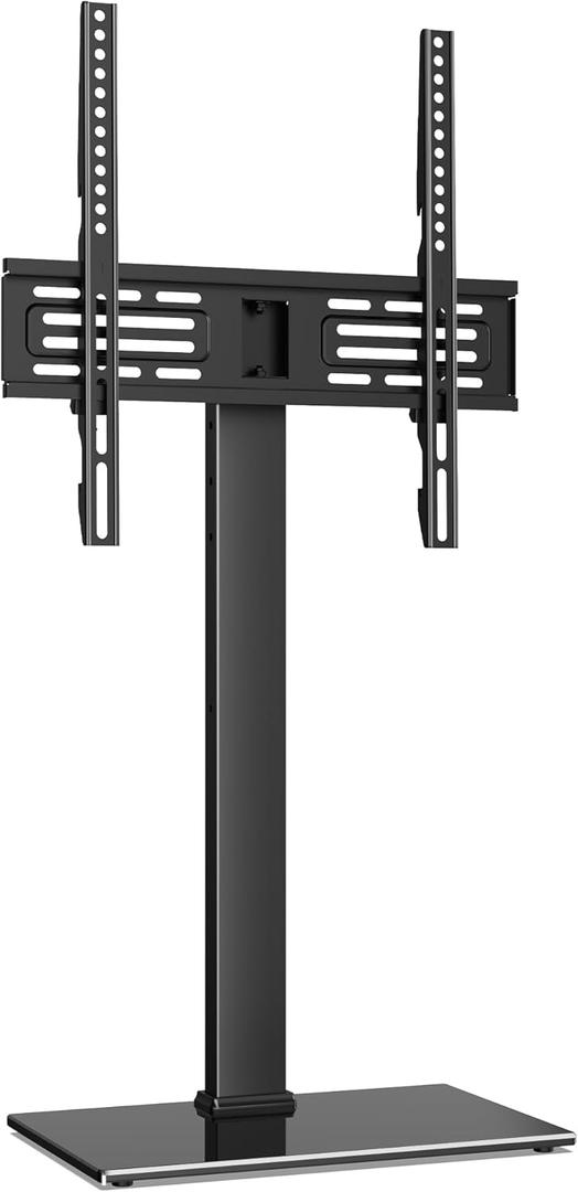 FITUEYES Universal Table Top TV Stand for 32-70 Inch TVs - 8-Level Height Adjustable Tilt & Swivel TV Stand Mount with Heavy Duty Tempered Glass Base, Hold Up to 88lbs, VESA 400x400mm