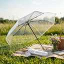 MEPIG 8 Pcs Transparent Folding Umbrella Bulk with Card for Wedding Clear Portable Foldable Umbrellas for Wedding Travel Dating