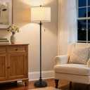 Luvkczc Black Floor Lamp, 60" Standing Lamp Tall Lamp with Fabric Lampshade&Pull Chain Corner Floor Lamps for Living Room, Bedroom & Office Bulbs Not Included