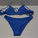 ZAFUL Women's Tie Back Padded High Cut Bralette Bikini Set Two Piece Swimsuit, Blue, Size L