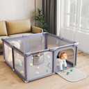 Baby Playpen, 50x50 Inch Play Yard for Babies and Toddlers, Indoor & Outdoor Baby Gate Play Pen with Soft Breathable Mesh, Safety Kids Fence Playard Area (Grey)