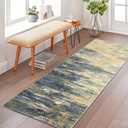 ROYHOME Washable Runner Rug 2x6 Modern Abstract Kitchen Rugs, Non Slip Bathroom Rug, Low Pile Laundry Room Soft Long Carpet for Hallway Bedroom Entryway, Yellow/Black