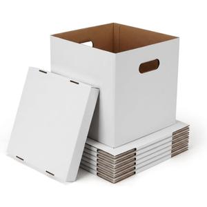 CRUGLA Vinyl Record Storage Boxes with Lids 7 Pack, 13 Inch Cube, Collapsible Corrugated Cardboard, Quick Fold Assembly with Pre-Applied Adhesive, Side Cut-Out Handles, Home Office Organizer, White