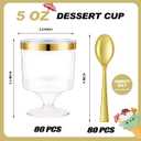 BHHQHH 160Pcs Dessert Cups with Golden Spoon,5Oz Clear Plastic Parfait Cups,Mini Appetizer Pudding Cups Disposable Shooter Cups for Fruit Ice Cream Mousse Cake Birthday Party Events Supplies